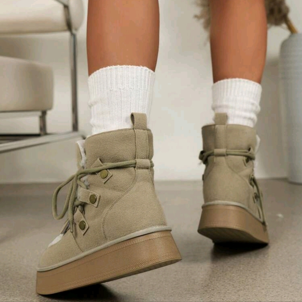 New Thick Sole Snow Boots For Women, Winter Fashionable Warm Lace-Up Casual Flee - Picture 4 of 7